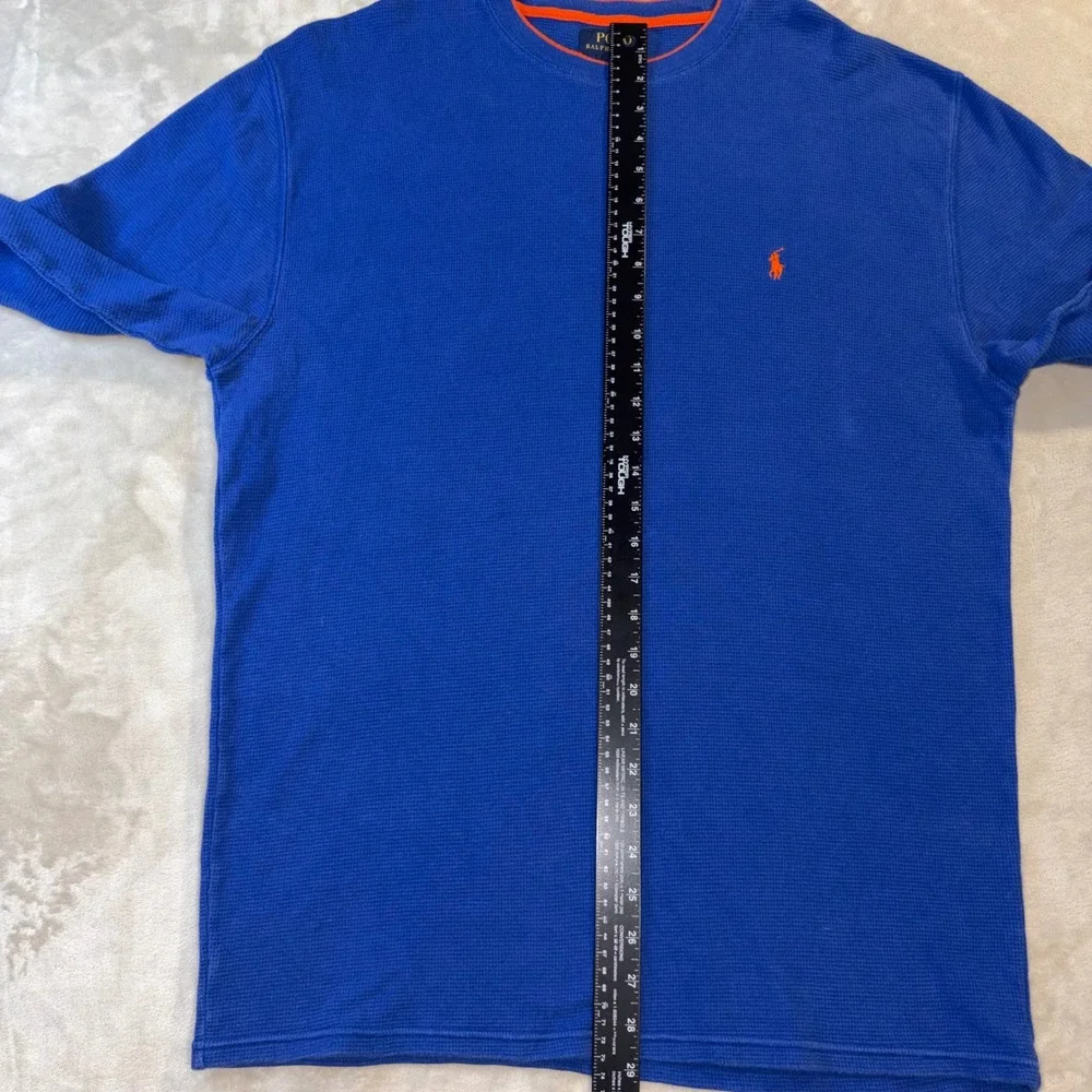 Polo Ralph Lauren Mens 2XL Royal Blue Orange Waffle Knit Thermal Long Sleeve Top
